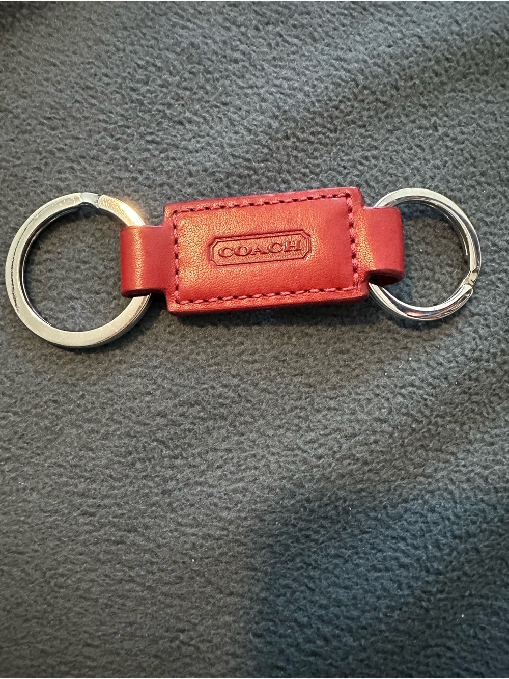 Coach Red Leather Double Ring Key & Card Connector with Silver Hardware
